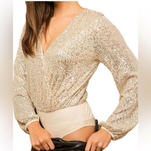 Lelis Sequin Wrap bodysuit  - Cream, Small